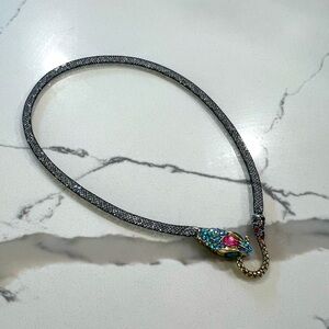 Betsey Johnson Dark Shadows Pave Snake Crystals In Mesh Necklace